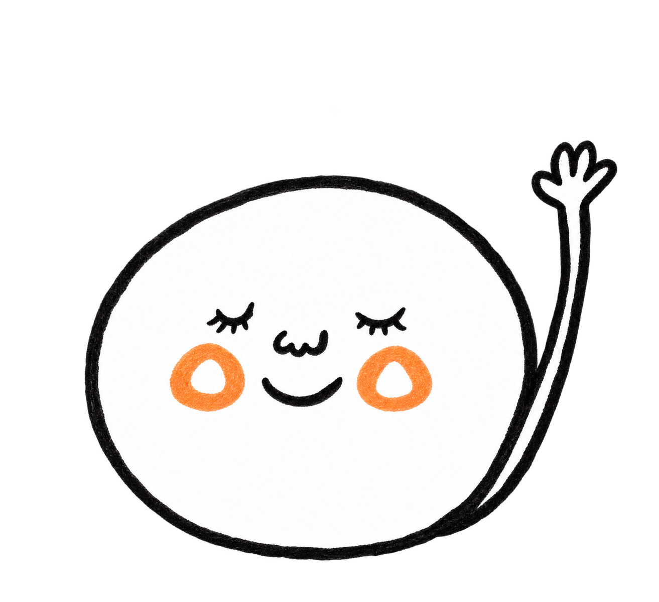 丸い顔で手を振る池尻果房園の手描きキャラクター